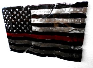 Firefighter Thin Red Line American Flag Fluid Metal Sign