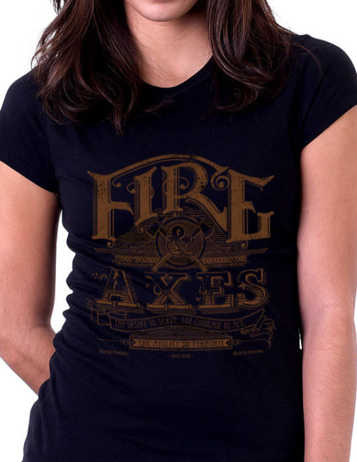 Fire and Axes Courage To Act Ladies Sepia Firefighter Shirt