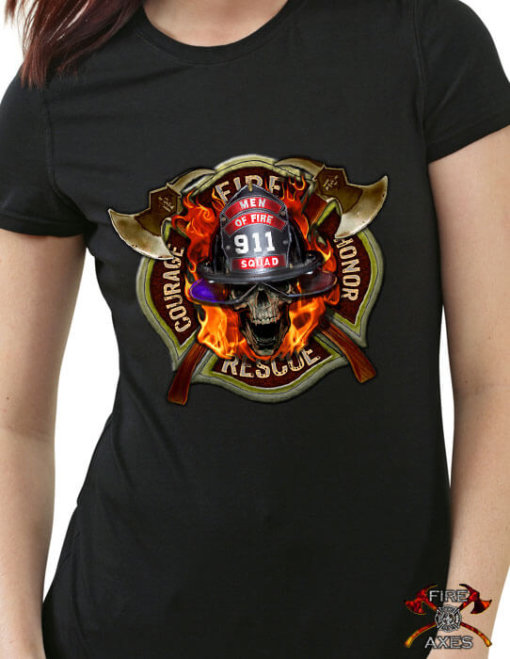 Men of Fire 911 Squad Womens Firefighter Shirts