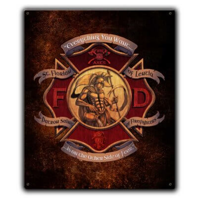 St. Florian Patron Saint Of Firefighter Custom 12 x 15 Inch Vintage Sign