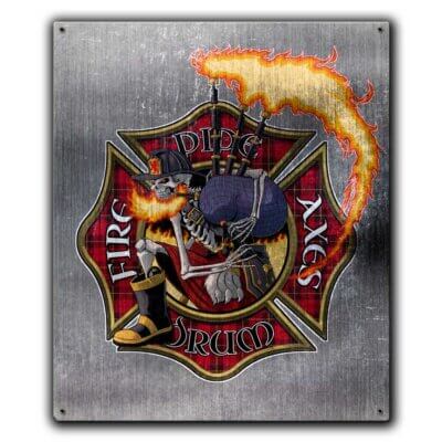 Pipes and Drum Firefighter Custom 12 x 15 Inch Vintage Sign