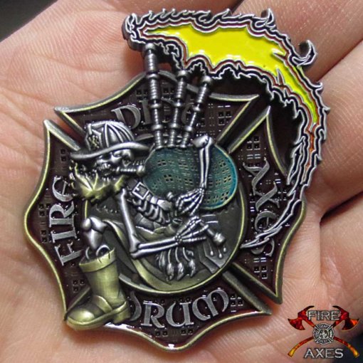 Pipe And Drum Scottish Firefighter Challenge Coin