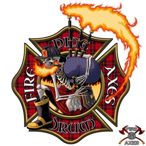 Pipe And Drum Scottish Firefighter Decal - Only At Fire And Axes