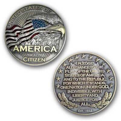 USA American Citizen Pledge Of Allegiance Collectible Challenge Coin