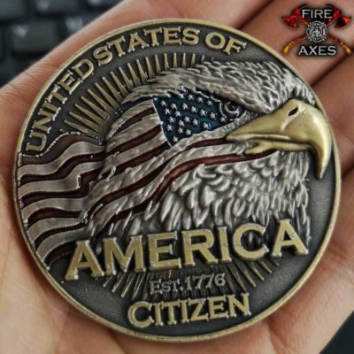 USA American Citizen Pledge Of Allegiance Firefighter Challenge Coin