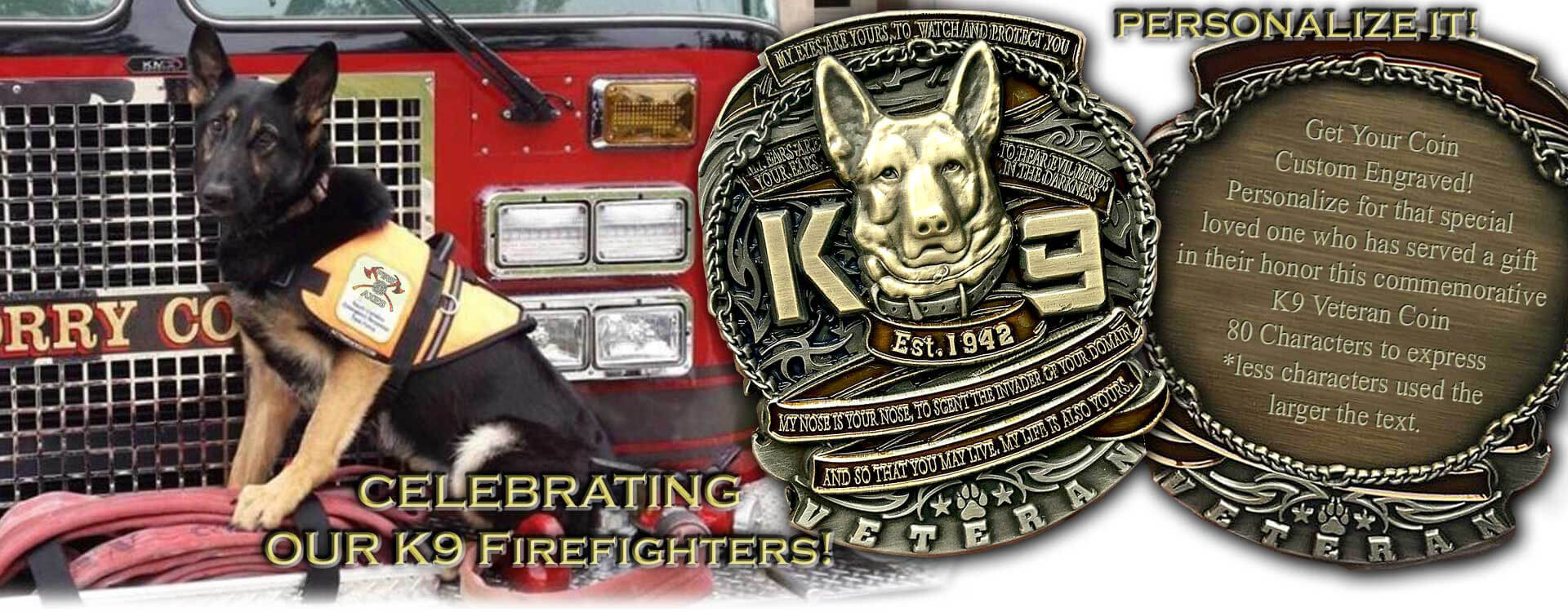 Firefighter-K9-Engraved Coin