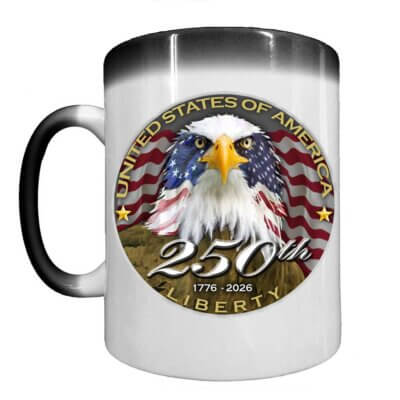 USA 250th Anniversary Patriotic Spirit of America Firefighter Heat Activated 15 oz Ceramic Custom Coffee Mug