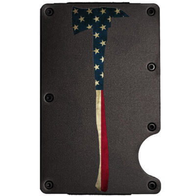 Fire Ax US Flag Patriotic Metal-Plate Cardholder Firefighter Men's Wallet