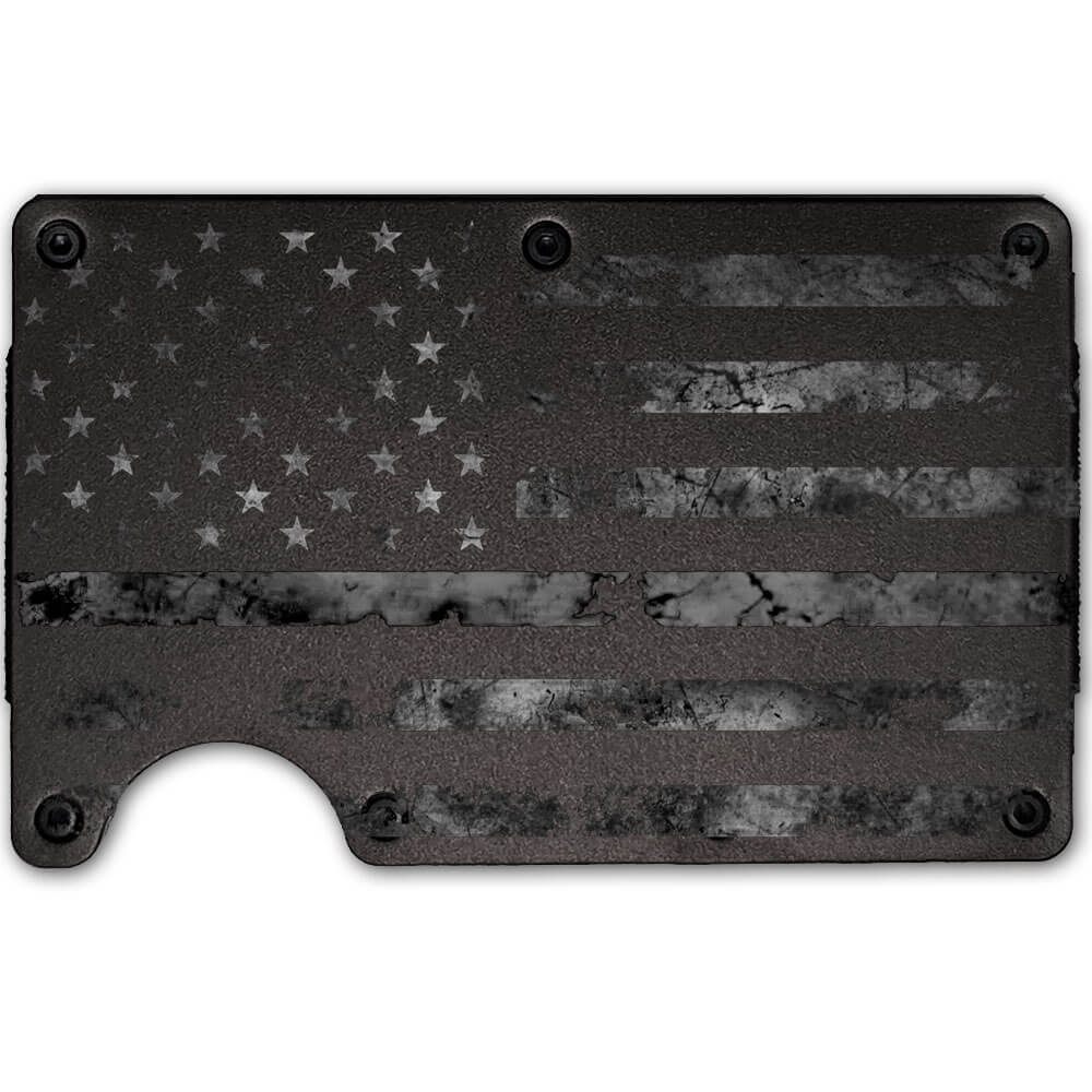 US Flag Weathered Custom Engraved Metal-Plate Cardholder Firefighter Men's Wallet