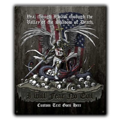I Will Fear No Evil Psalm 23 Prayer Patriotic Firefighter Custom 12 x 15 Vintage Sign