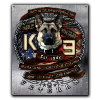 K9 Veteran Firefighter Custom 12 x 15 Inch Vintage Sign